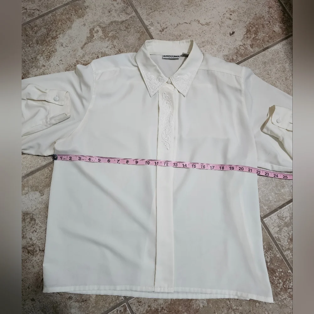 Alfred Dunner Women 16 Blouse White Embroidered Collared Vintage 80s Classic - Picture 6 of 8